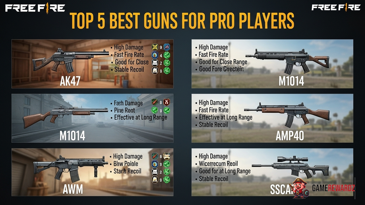 Free Fire Top 5 Best Guns for Pro Players